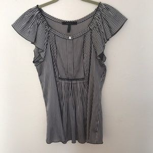 Bcbgmaxazria striped black white blouse silk button women xs